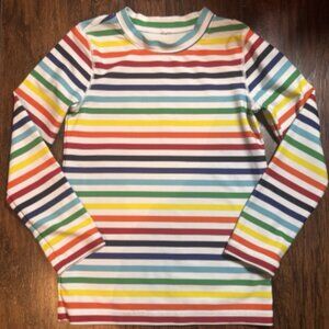 Primary Kids Long Sleeve Swim Shirt Rainbow Striped Stretchy Crew Neck Size 6/7